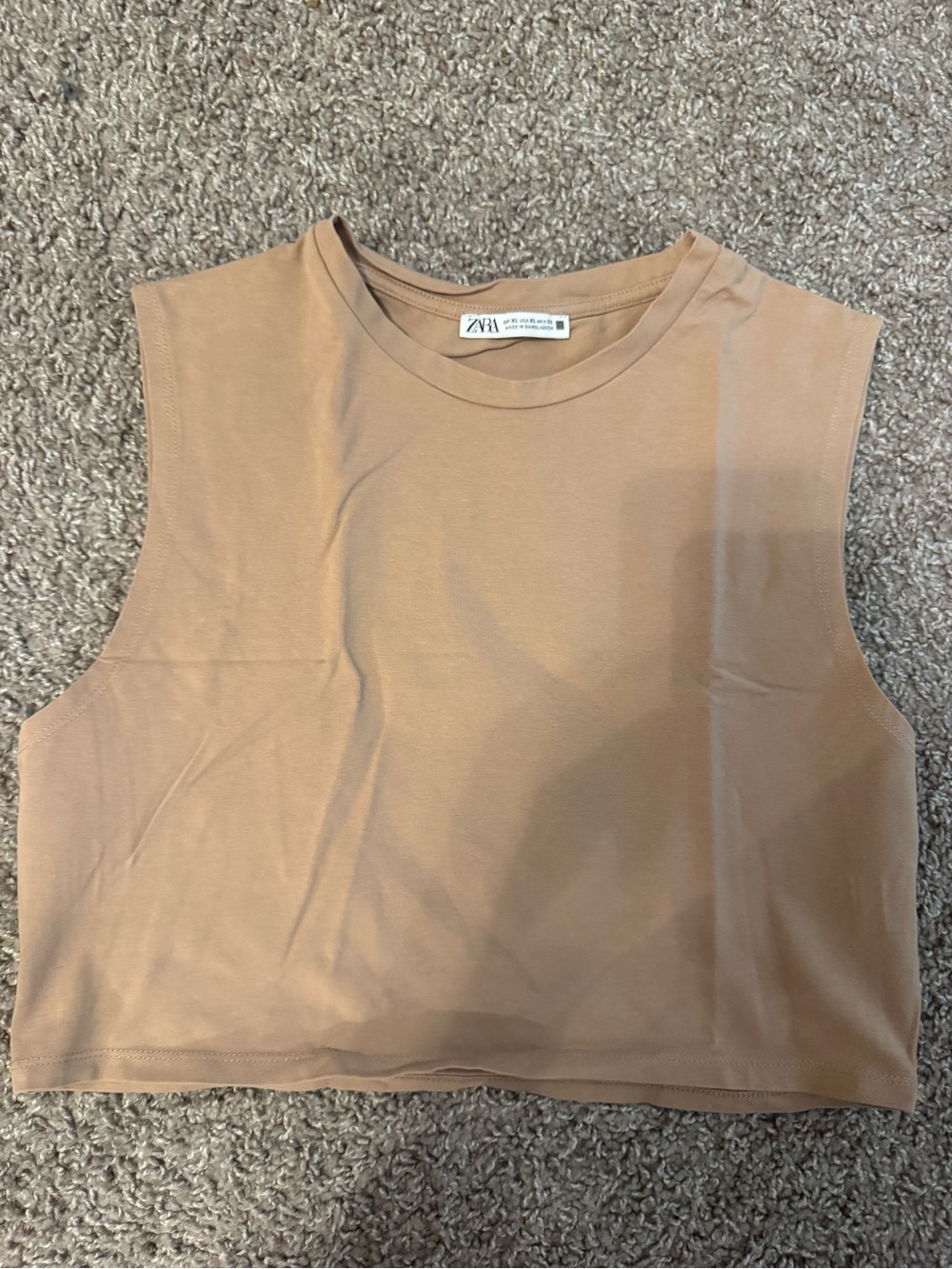 Zara Sleeveless Crew Crop Top in Tan